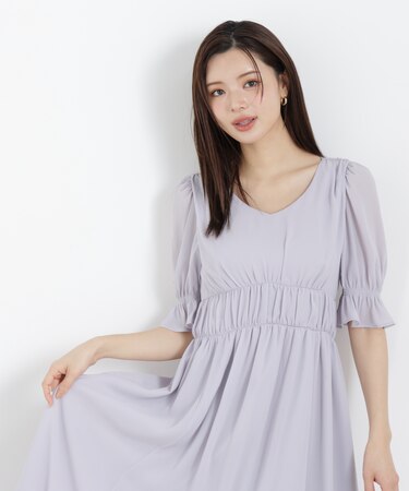シフォン楊柳ギャザーワンピース