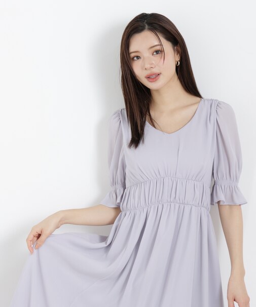 シフォン楊柳ギャザーワンピース
