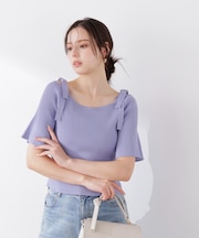 ＜ウォッシャブル／UV＞肩リボンオフショルニット　26SS