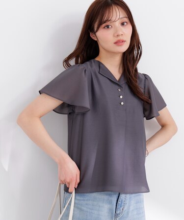 フレアスリーブ開襟ブラウス