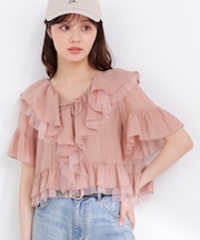 チュール付きラッフルブラウス 26SS