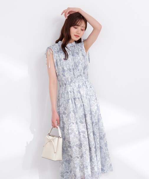2wayスリーブ花柄シャーリングワンピース 26SS
