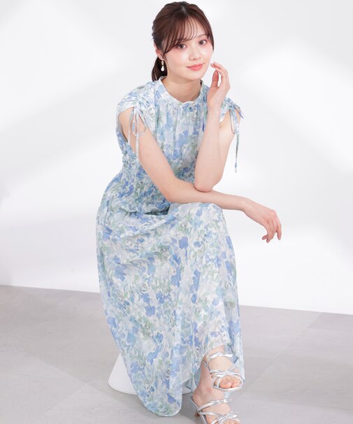 2wayスリーブ花柄シャーリングワンピース 26SS