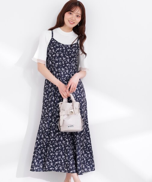 部分シアー半袖ニット