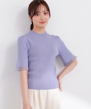 部分シアー半袖ニット
