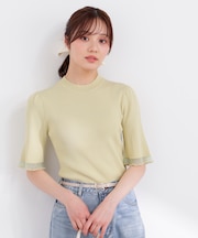 部分シアー半袖ニット