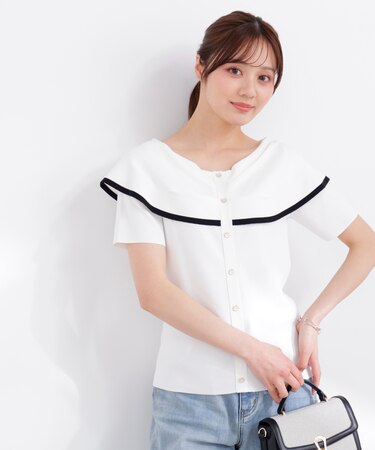 トリムラインケープニットトップス