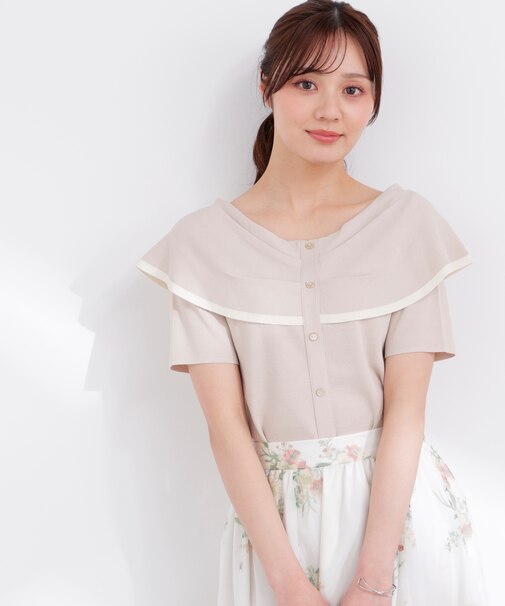 トリムラインケープニットトップス