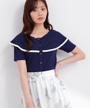 トリムラインケープニットトップス