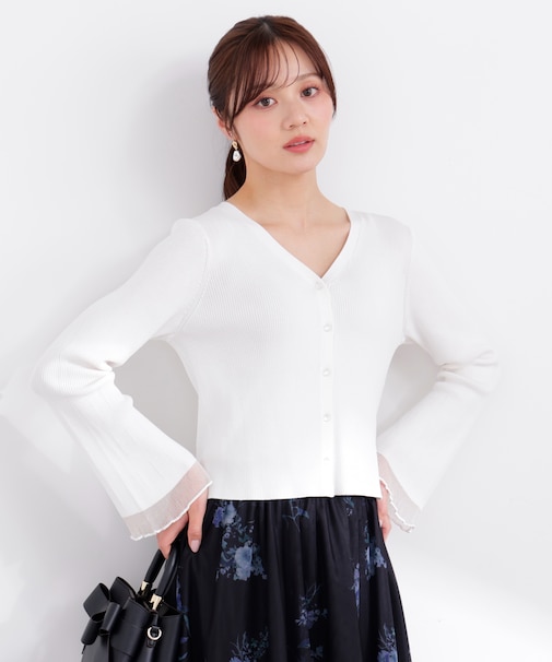 部分シアーリブカーディガン