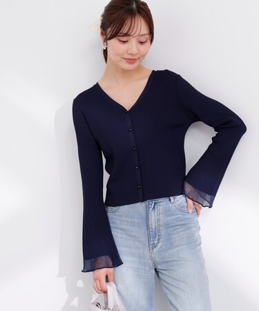 部分シアーリブカーディガン