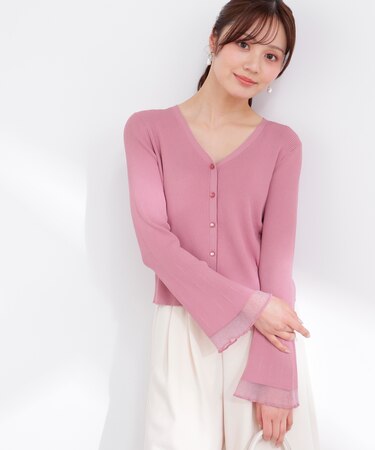 部分シアーリブカーディガン