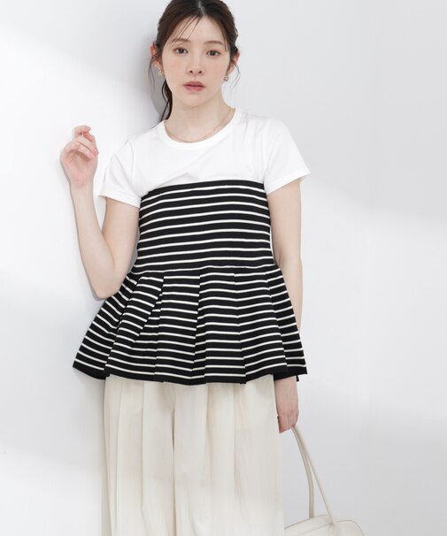 〈a／mie〉オーガニック接触冷感チャーム付きTシャツ