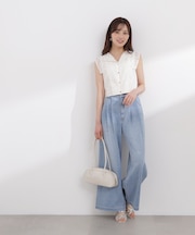 〈a／mie〉ハイウエストタックバギーパンツ