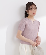 ヘンリーネック透かし編みニット 26SS