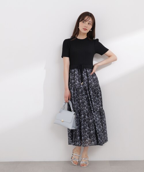 半袖花柄ドッキングニットワンピース 26SS｜プロポーションボディ