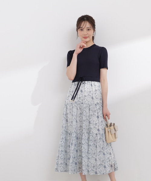 半袖花柄ドッキングニットワンピース 26SS｜プロポーションボディ