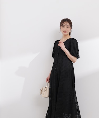 パフスリーブフロント釦ワンピース