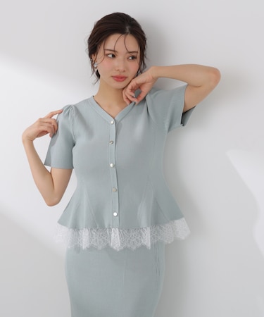 レース付きペプラムニットセット 26SS