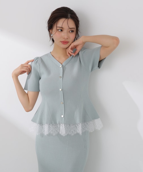 レース付きペプラムニットセット 26SS