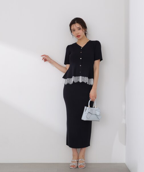 レース付きペプラムニットセット 26SS