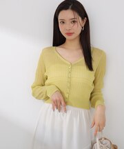 〈a／mie〉変わり織透かし編みカーディガン