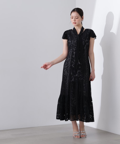 ＜Ｌ＞タイ付きレースワンピース