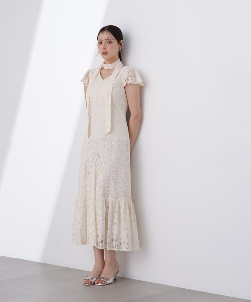 ＜Ｌ＞タイ付きレースワンピース