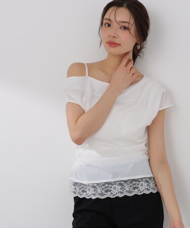 〈a/mie〉アシメドレープブラウス