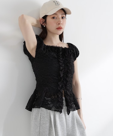 〈a／mie〉レースフリルカットソー