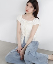 〈a／mie〉レースフリルカットソー