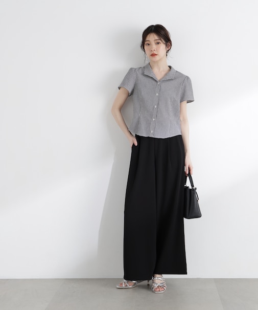 〈a／mie〉カットジョーゼットイージーパンツ