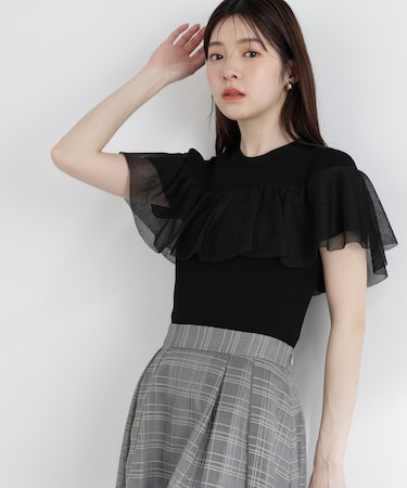 シアーケープ風リブニット