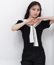 セーラーカラーニットトップス