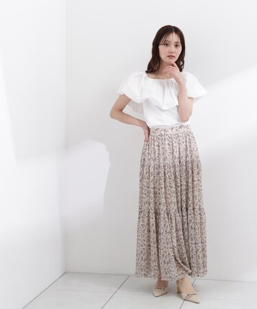 小花プリーツロングスカート