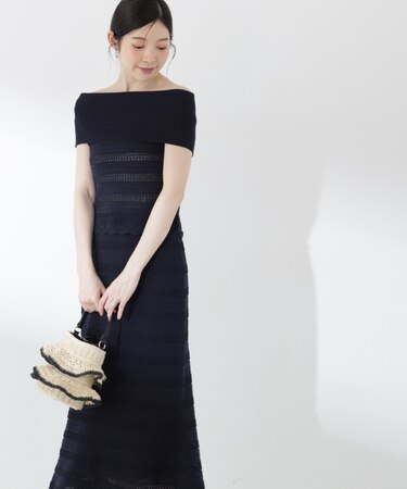 透かし編みオフショルセットアップ