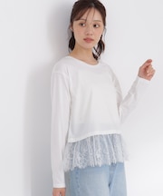 ＜a／mie＞レースヘム長袖Tシャツ
