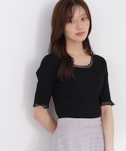 半袖部分シアーリブニット