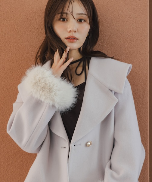 フェイクファー付きワイドカラーショートコート 26AW