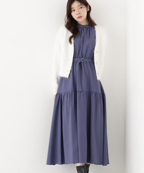 部分刺繍スリーブワンピース