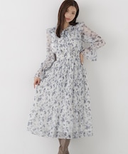 リボンプリーツ花柄ワンピース