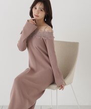 レースオフショルニットワンピース