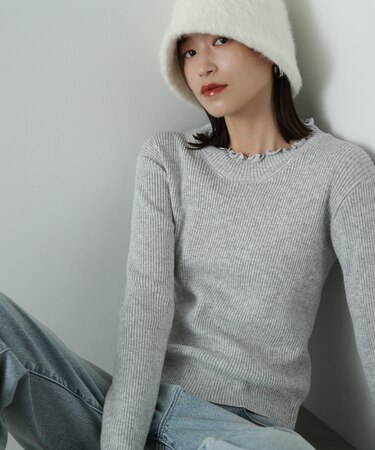 メローネックリブニット