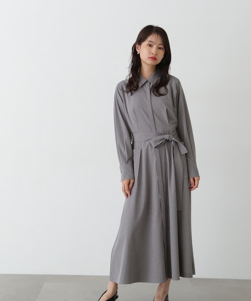リボンベルト付きシャツワンピース