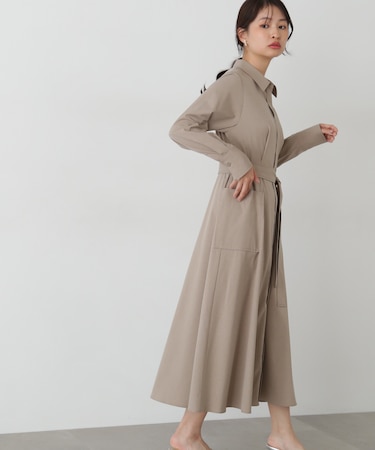 リボンベルト付きシャツワンピース