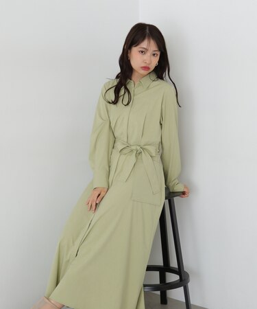 リボンベルト付きシャツワンピース