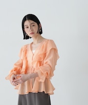 シアーペプラムラッフルブラウス