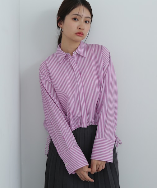 ドローストリングストライプシャツ