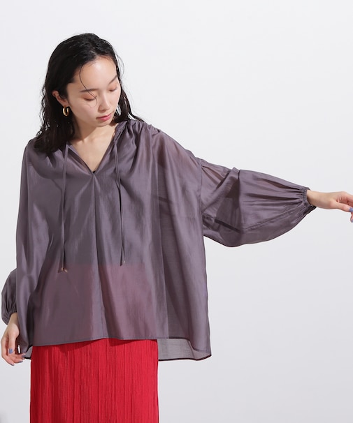 シアーフロントリボンブラウス