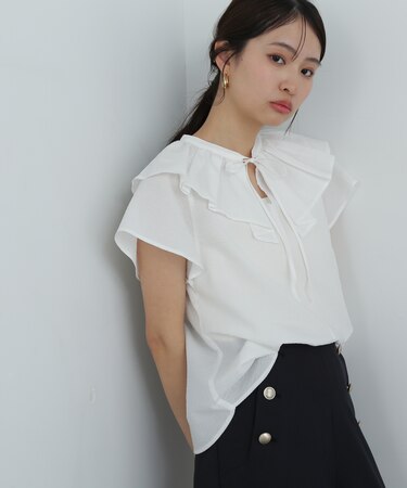 サッカーラッフルリボンブラウス